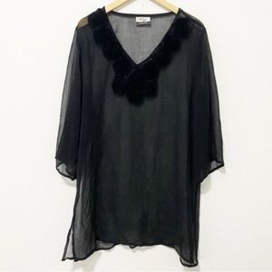 Swim Cover Up Women’s Floral Sheer Tuni V-Neck 3X Black Resort Coastal Beach